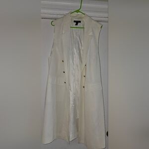 Sleeveless White Longline Blazer Vest with Gold Buttons